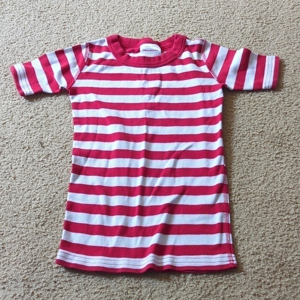 Hanna Anderson Red & White Stripe Organic Cotton Short Sleeve Christmas PJ Top